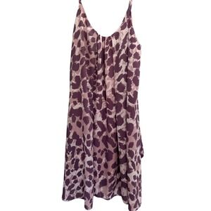 Adrienne Animal Print Slip Dress Womens Small Purple Pink Leopard Pockets USA